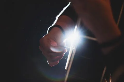 Playing classic guitar. Selective focus. Stock Photos