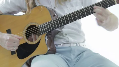 Playing Classical Guitar Isolated On White, Unrecognizable Stock Footage 98450114