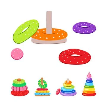 Playing with colorful educational stacking ring toys Stock Illustration