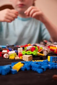 Playing with colourful blocks Stock Photos
