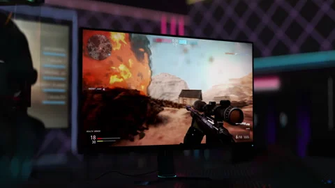 Playing With Combat Sniper Rifle Weapon In Multiplayer Mode Of PC FPS Game Stock Footage 256595889