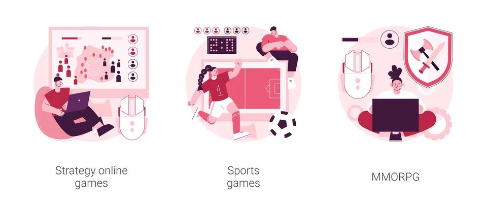 Playing computer games abstract concept vector illustrations. Stock Illustration