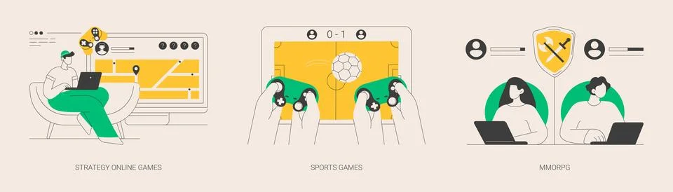 Playing computer games abstract concept vector illustrations. Stock Illustration