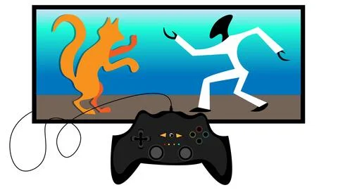Playing computer games with a friend using a joystick. The best computer ga.. Stock Illustration