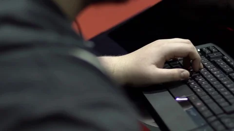 Playing computer games on keyboard Video stock 71290141