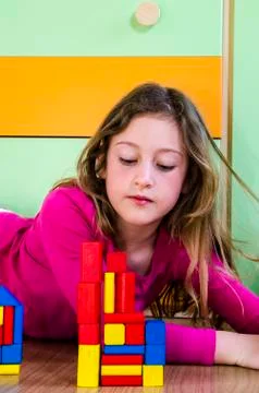 Playing with construction toy blocks Stock Photos