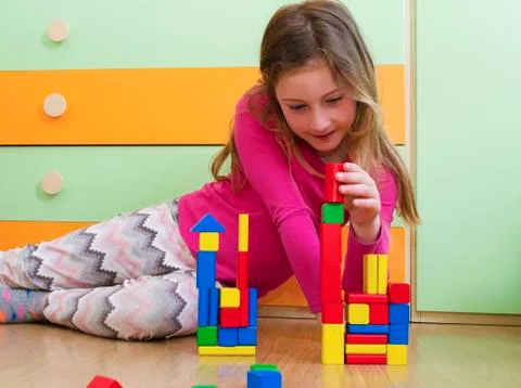 Playing with construction toy blocks Stock Photos