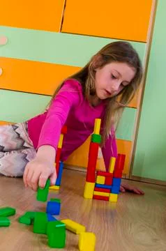 Playing with construction toy blocks Stock Photos