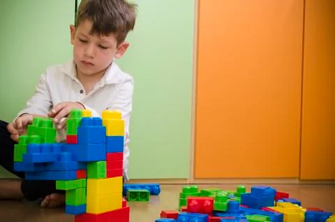 Playing with construction toy blocks Stock Photos
