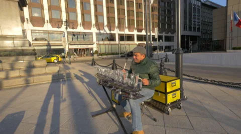 Playing at crystal glasses in Budapest Stock Footage 48931221