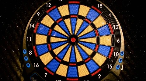Playing darts with arrows missing and hitting targets bull's eye Video stock 59570504