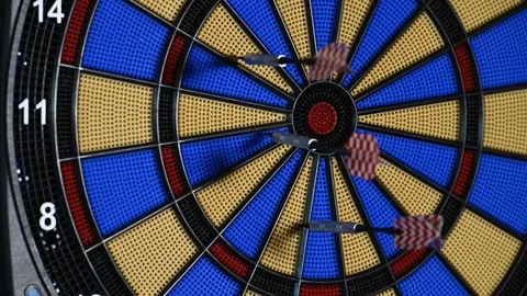 Playing darts on electronic dartboard Video stock 71798562