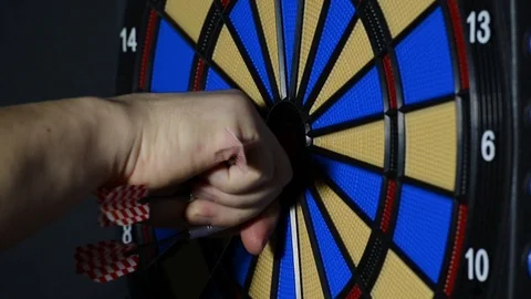 Playing darts on electronic dartboard Video stock 72035059