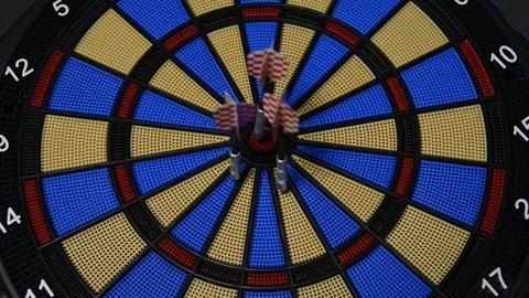 Playing darts in POV Video stock 71829945
