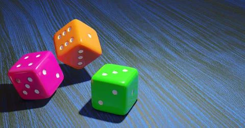 Playing dice. throw dice on the table board game wooden background. 3d render Stock Illustration