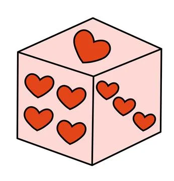 Playing dice in Valentine's Day stylization. Vector flat cute illustration. Stock Illustration