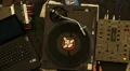 Playing DJ launching platter performing set equipment night club HD Footage