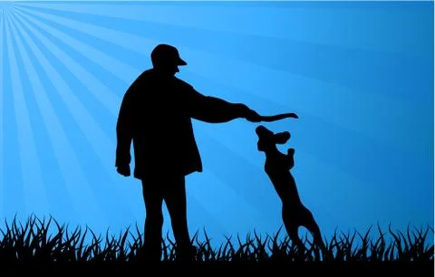 Playing with dog Illustrazione stock