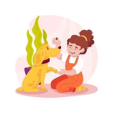 Playing with a dog isolated cartoon vector illustration. Ilustración de archivo