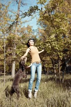 Playing with dog Stock Photos