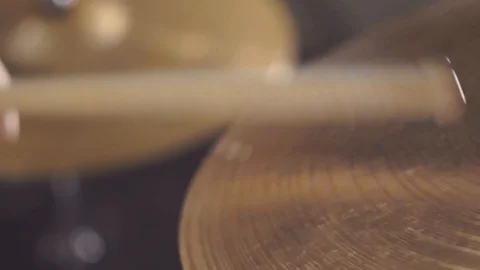 Playing on the drum set cymbals Stock Footage 105377151