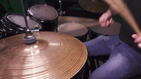 Playing Drums energetically, Hi-Hat Close Up Stock Footage 81828192