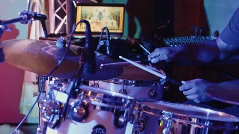 Playing Drums Lowlight Purple Light Stock Footage 168714963