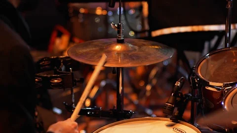Playing Drums Percussion Instrument Band at Concert Live Performance Stock Footage 127626073