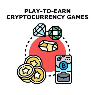Playing to earn cryptocurrency from digital games Stock Illustration