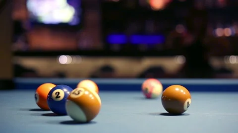 Playing Eight-ball pool billiards in a bar Stock Footage 58452482