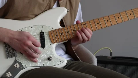 Playing electric guitar with alternate picking and bending Stock Footage 333463129
