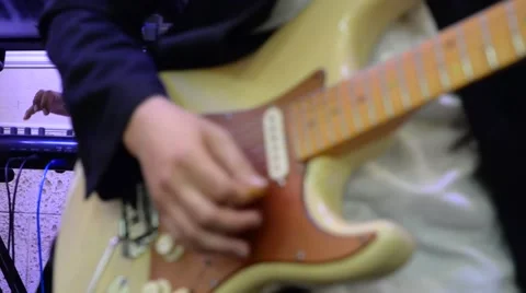 Playing electric guitar close up Stock Footage