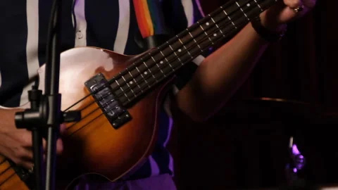 Playing electric guitar close up performance at night Stock Footage 247898484