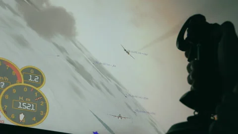 Playing Flight Simulator Combat with Joystick Stock Footage 146149238