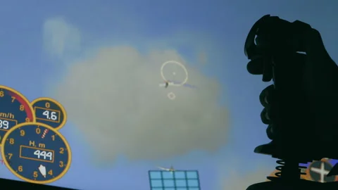 Playing Flight Simulator Combat with Joystick Stock Footage 146151006