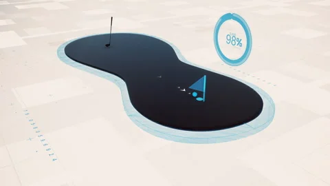 Playing futuristic version of golf in virtual space, with holographic interface  Видео 281577023
