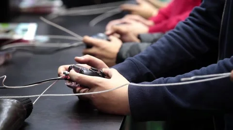 Playing games console close up, man playing video game with joystick Stock Footage 58890018