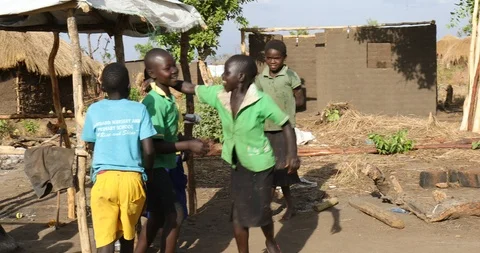 Playing Games Refugee Settlement 스톡 동영상 93914082