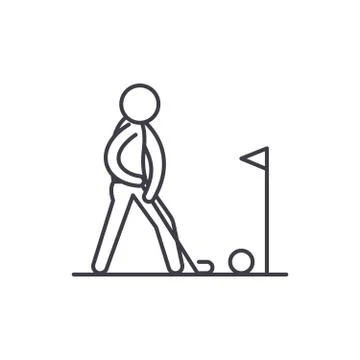 Playing golf line icon concept. Playing golf vector linear illustration, symbol Illustrazione stock