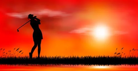 Playing golf at sunset Stock Illustration