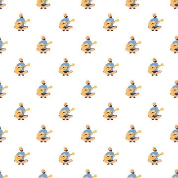 Playing guitar pattern with bald man illustration Illustrazione stock