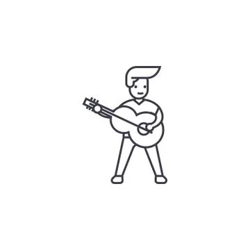 Playing a guitar vector line icon, sign, illustration on background, editable Stock Illustration