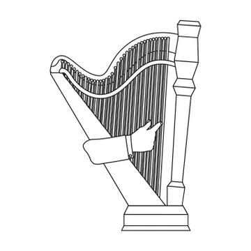 Playing the harp stringed musical instrument. Orchestral harp single icon in Stock Illustration