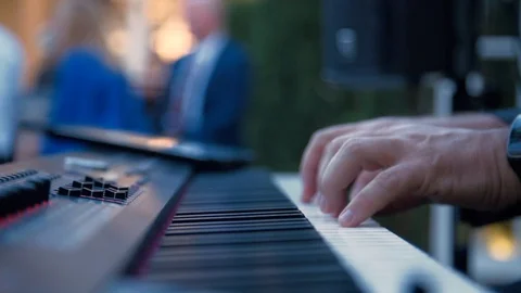 Playing Keyboard Outside Stock Footage 129624084