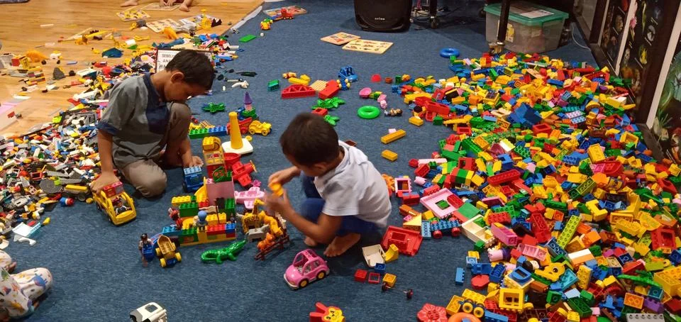 Playing Lego Bricks Stock Photos