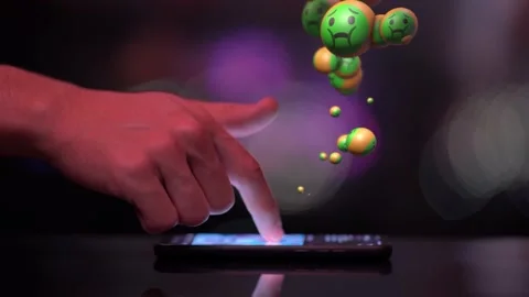 Playing with Mobile Phone on Instagram Facebook Reacting Emoji-Nauseated Face Stock Footage 139810654