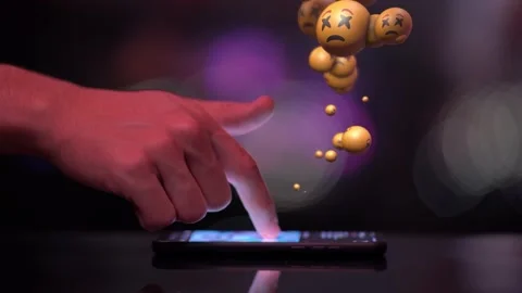 Playing with Mobile Phone on Instagram Facebook Reacting Emoji-Blind Face Stock Footage 139814845