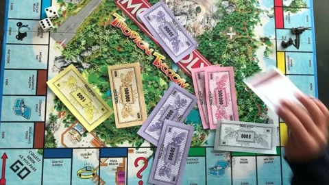 Playing monopoly game view form above 動画素材 141454131