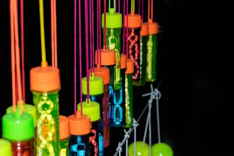 Playing with multicolor bubbles tools for kids Stock Photos
