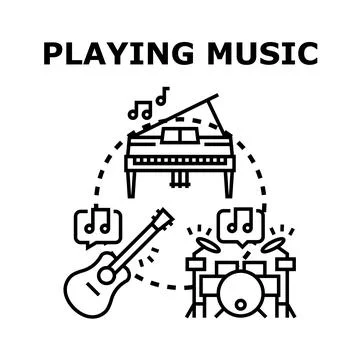 Playing music concept with various instruments illustration Stock Illustration